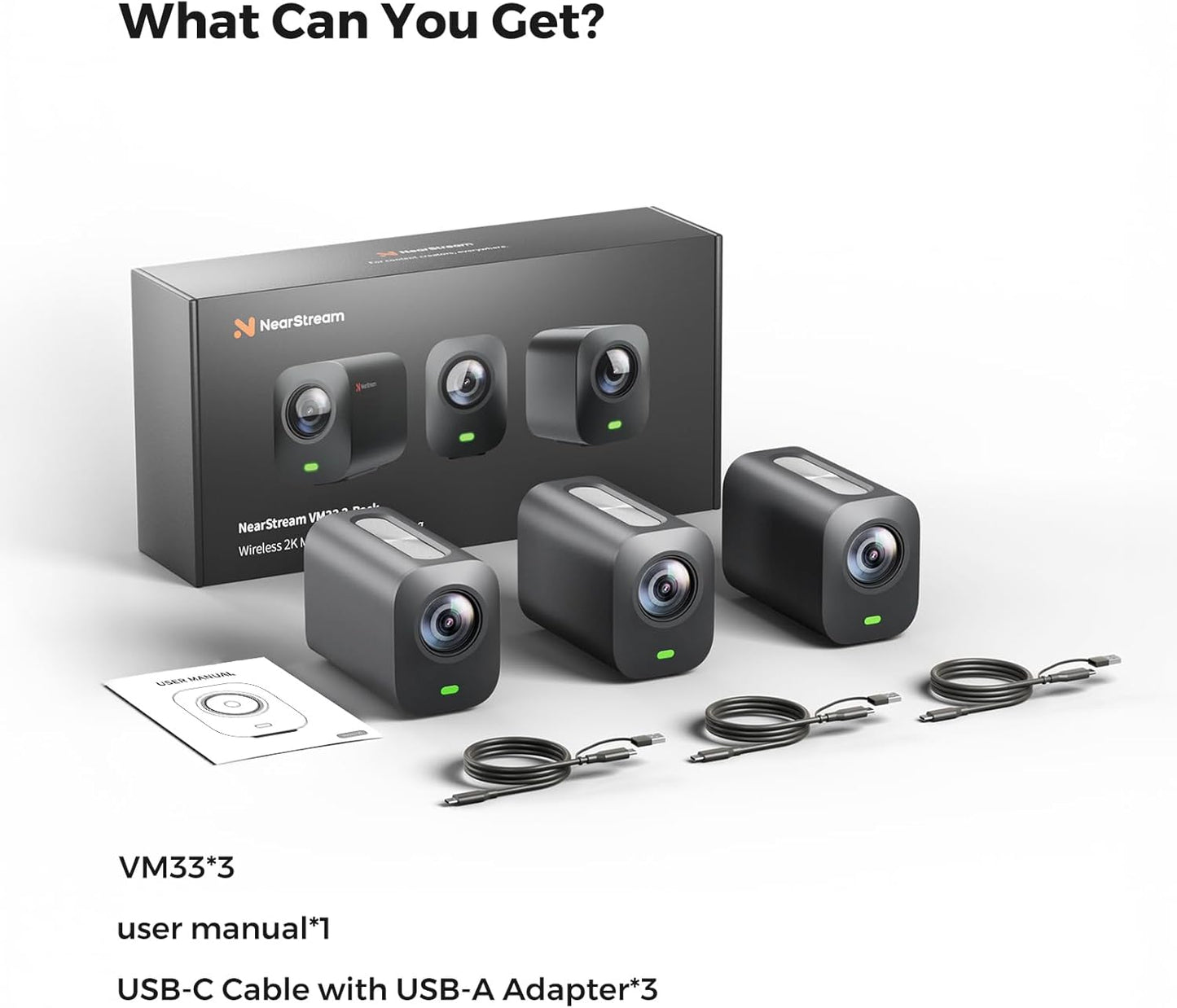 NearStream 3-Pack Live Streaming Camera 2K, Streaming Webcam with 40X Hybrid Zoom, 8-MEMS Mic with Noise Canceling, 6H Battery, Camera for Streaming on YouTube/Twitch/Facebook/Rtmp, App Control