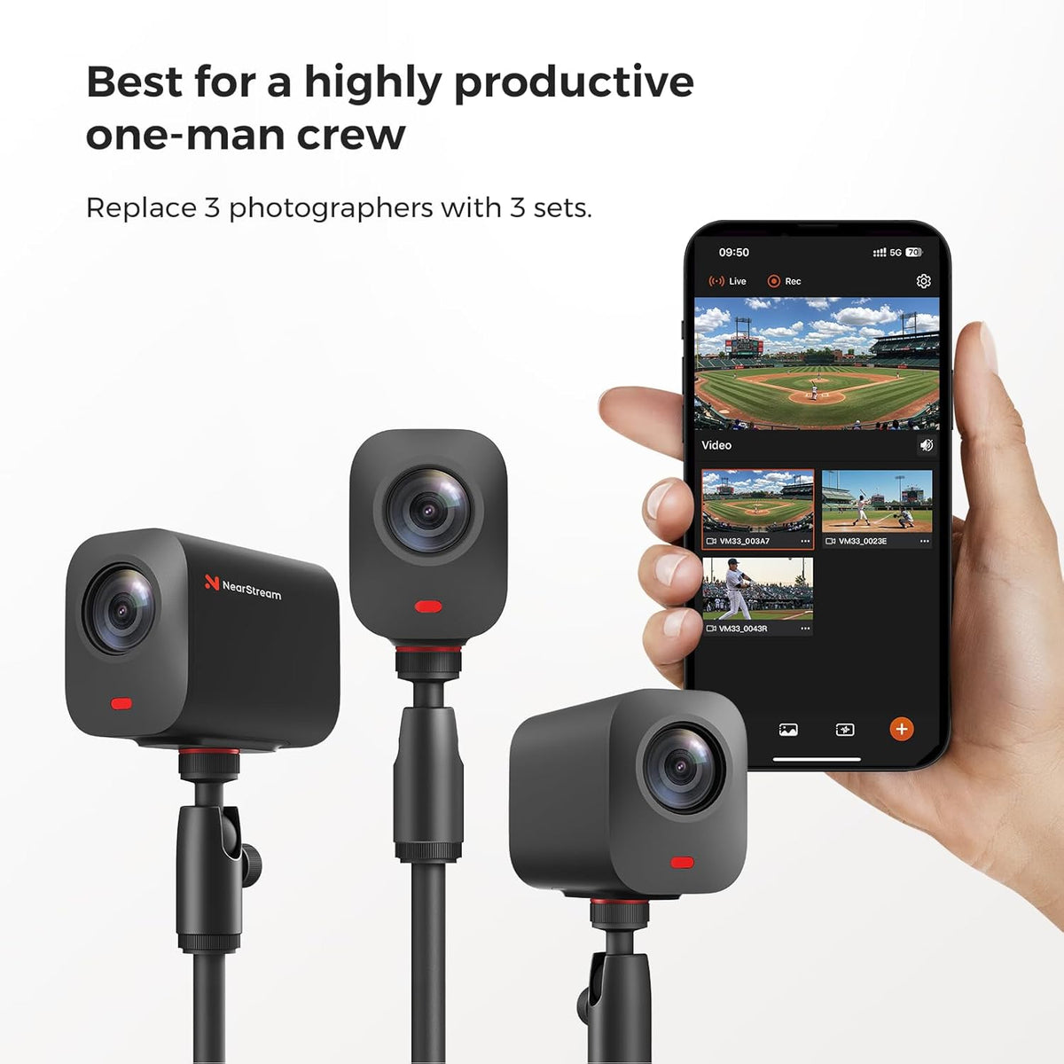 NearStream VM33 Gen 2 Wireless Streaming Camera, 2K Video, 40X Zoom, 6H Battery, App Control, RTMP & NDI, 8 Noise-Canceling Mics & Mic Input, Multi-Camera Live Streaming for YouTube/Facebook/Twitch