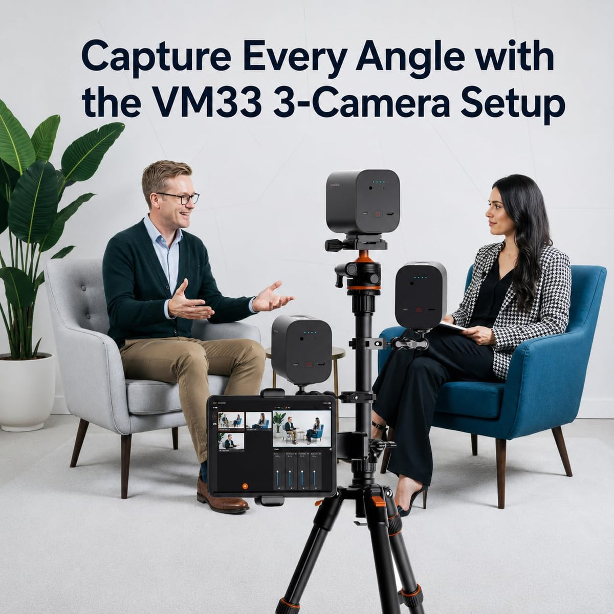 NearStream VM33 3-Pack Wireless Streaming Camera Kit with Tripods, Super Clamps & Tablet Mount, 2K Live Stream Camera Bundle for Podcast, Interview, Vlog, Church, Zoom